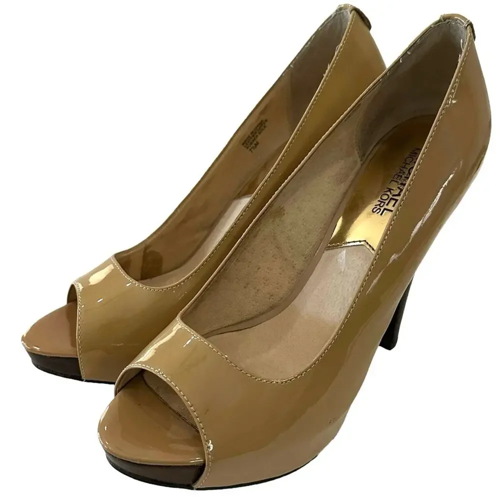 Michael Michael kors York platform peep toe pump 5” heel patent leather size 7.5